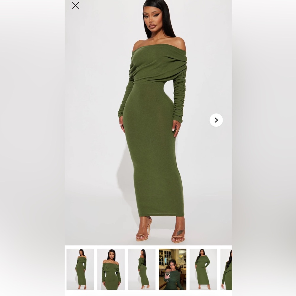 Fashion Nova Olive Off-Shoulder Maxi Dress